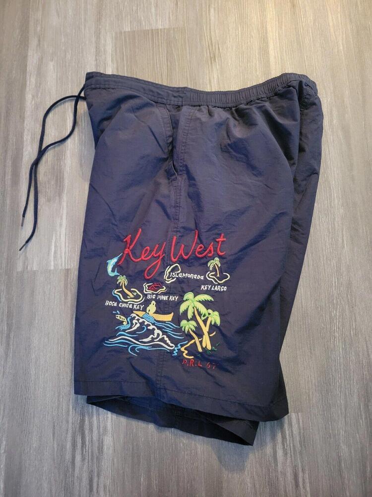 VINTAGE Polo Sport Ralph Lauren Swim Trunks Adult Large Key West RL 67 Blue Mens